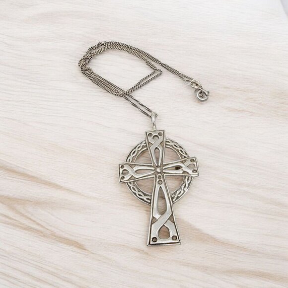 Vintage Sterling Silver Celtic Cross Necklace - Picture 1 of 9